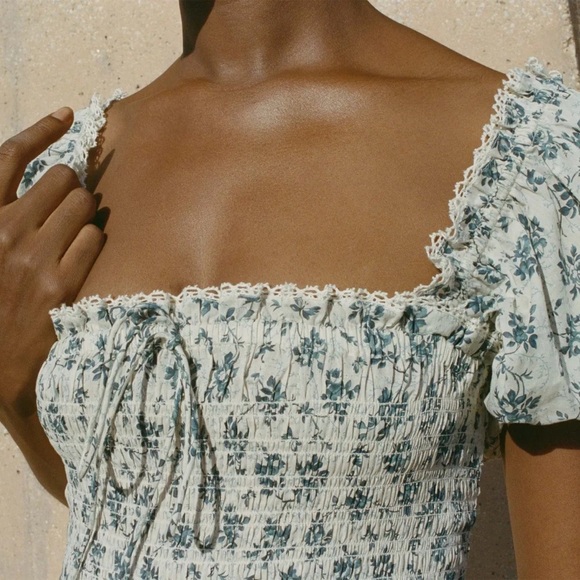 Doen Stanza Cotton Voile Smocked Short Puff Sleeve Maxi Dress Songbird Toile - Picture 2 of 15